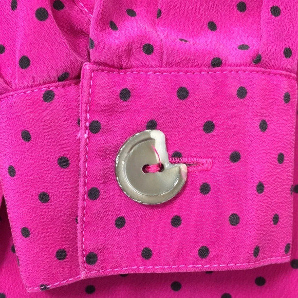 Ann Taylor Vintage Pink Polka‎ Dot Button Silk Top - Picture 9 of 9